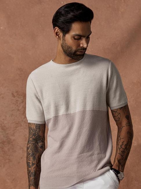 andamen grey cotton regular fit colour block t-shirt