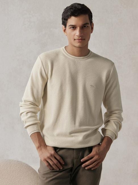 andamen light beige regular fit textured cotton sweater