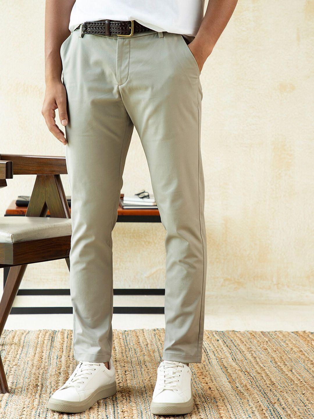 andamen men grey solid chinos trousers