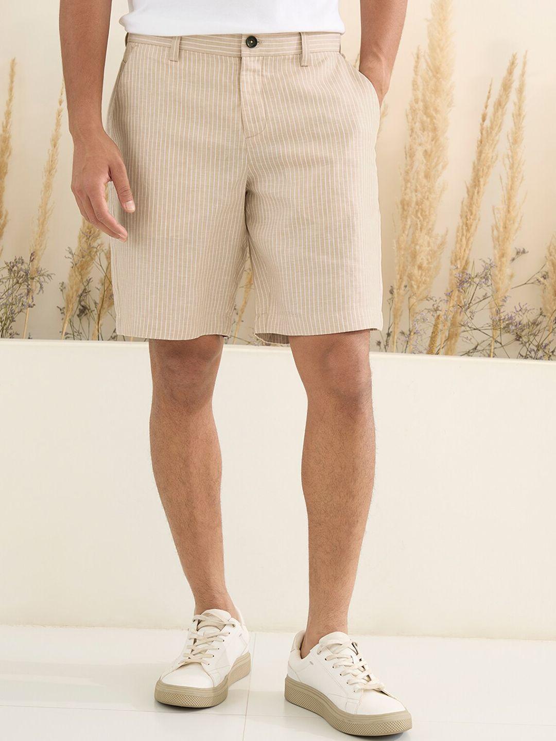 andamen men striped mid-rise linen shorts