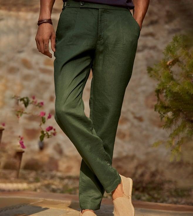 andamen rise green jungle linen pant - regular fit