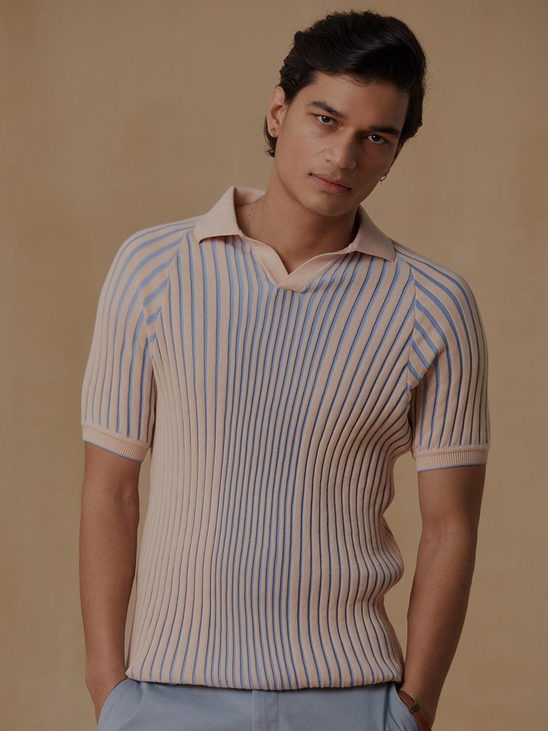 andamen striped polo collar cotton t-shirt