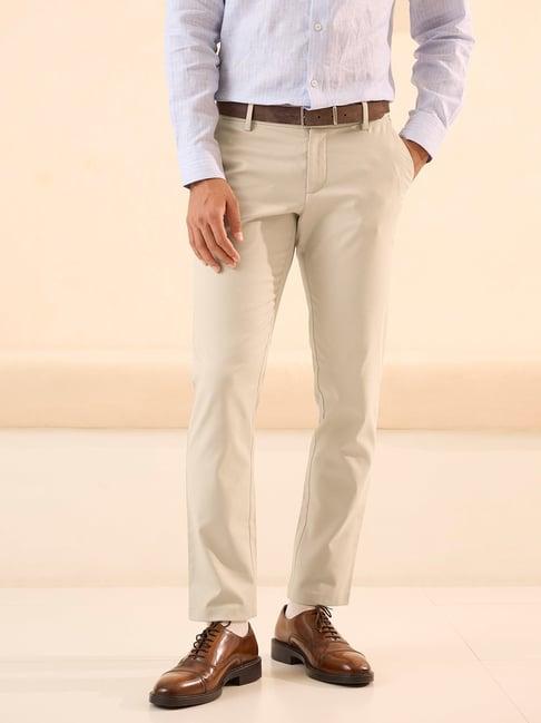 andamen beige slim fit trousers