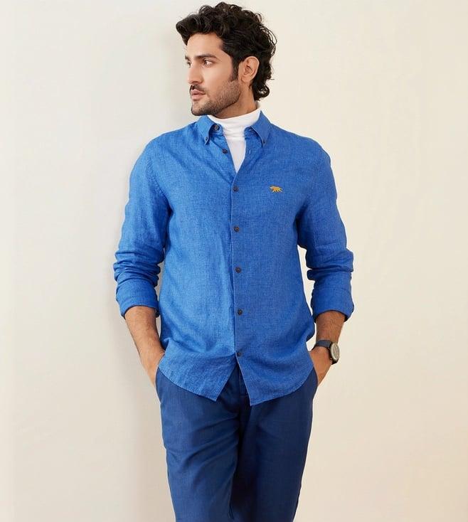 andamen blue rise casual men melange linen shirt