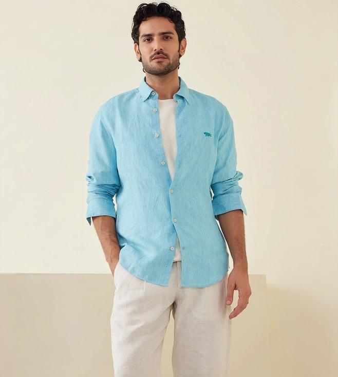 andamen blue rise casual men melange linen shirt