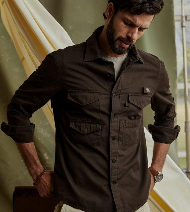 andamen brown men escape full sleeve pocket play overshirt