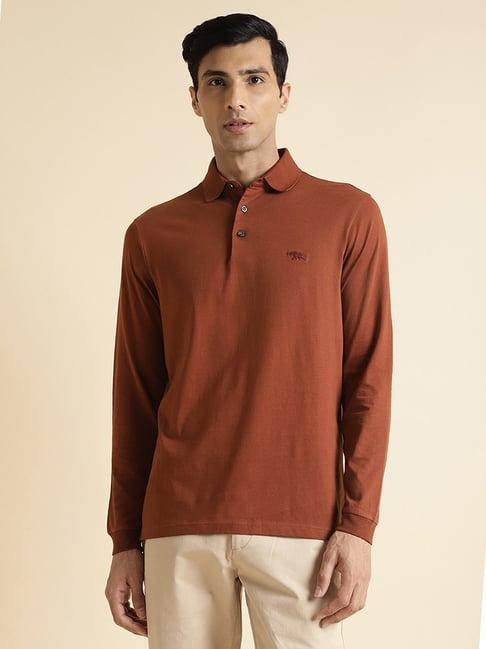 andamen brown regular fit cotton polo t-shirt