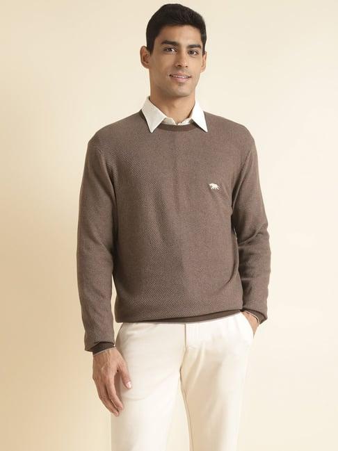 andamen brown regular fit textured cotton sweater
