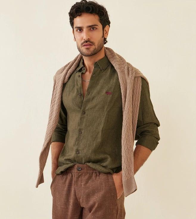 andamen brown rise casual men melange linen shirt