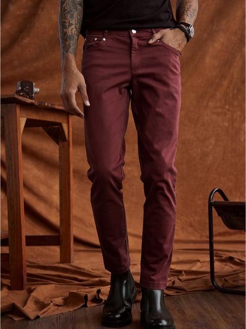 andamen burgundy regular fit lightly washed jeans