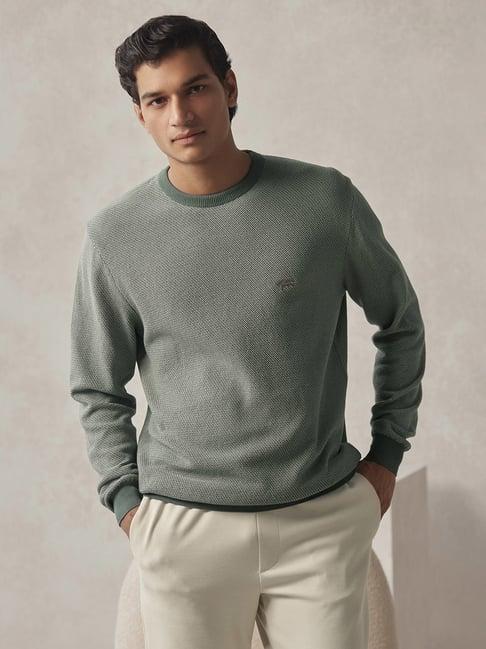 andamen green regular fit textured cotton sweater