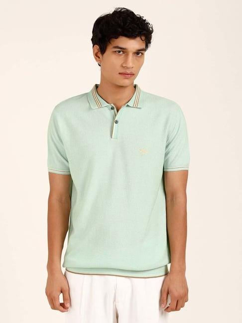 andamen green regular fit textured polo t-shirt