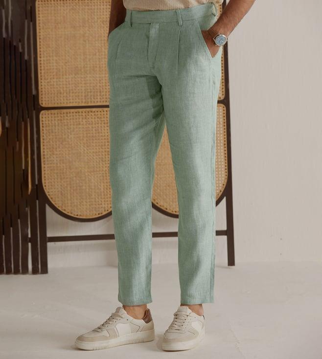 andamen green rise men's linen pleated pants