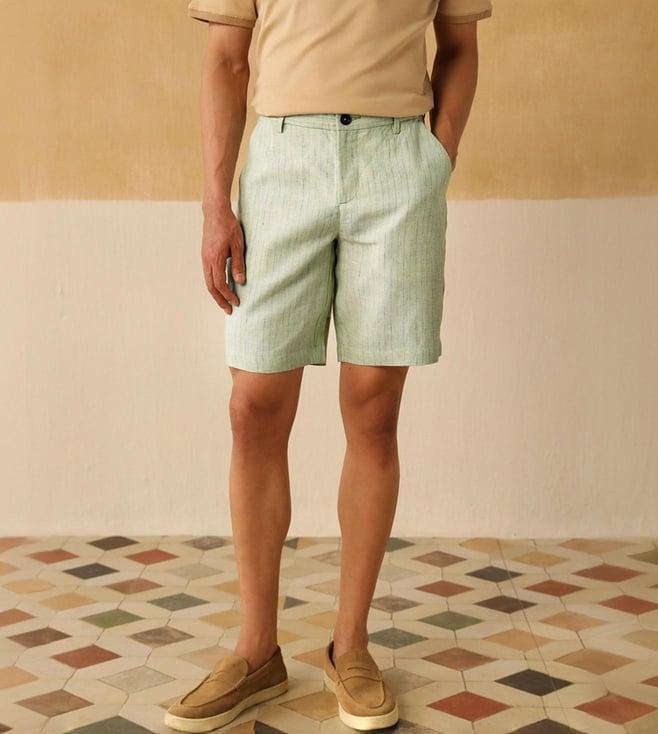 andamen green travel & fashion stripe linen twill shorts- regular fit