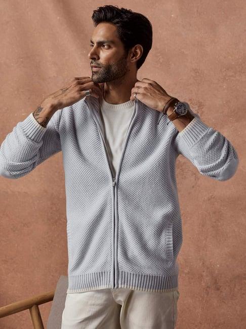 andamen grey cotton regular fit self pattern jacket