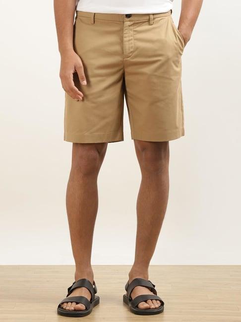 andamen khaki cotton regular fit shorts