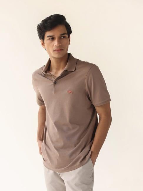 andamen khaki regular fit cotton polo t-shirt