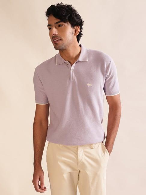 andamen lavender regular fit textured cotton polo t-shirt