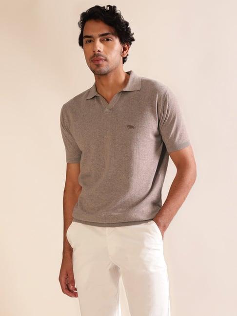 andamen light brown melange regular fit polo t-shirt