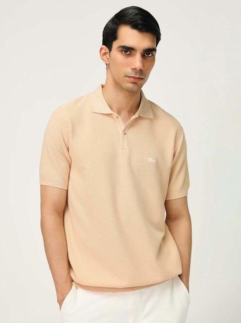 andamen light pink regular fit textured polo t-shirt