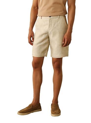 andamen men beige stripe linen twill shorts (beige, 33)