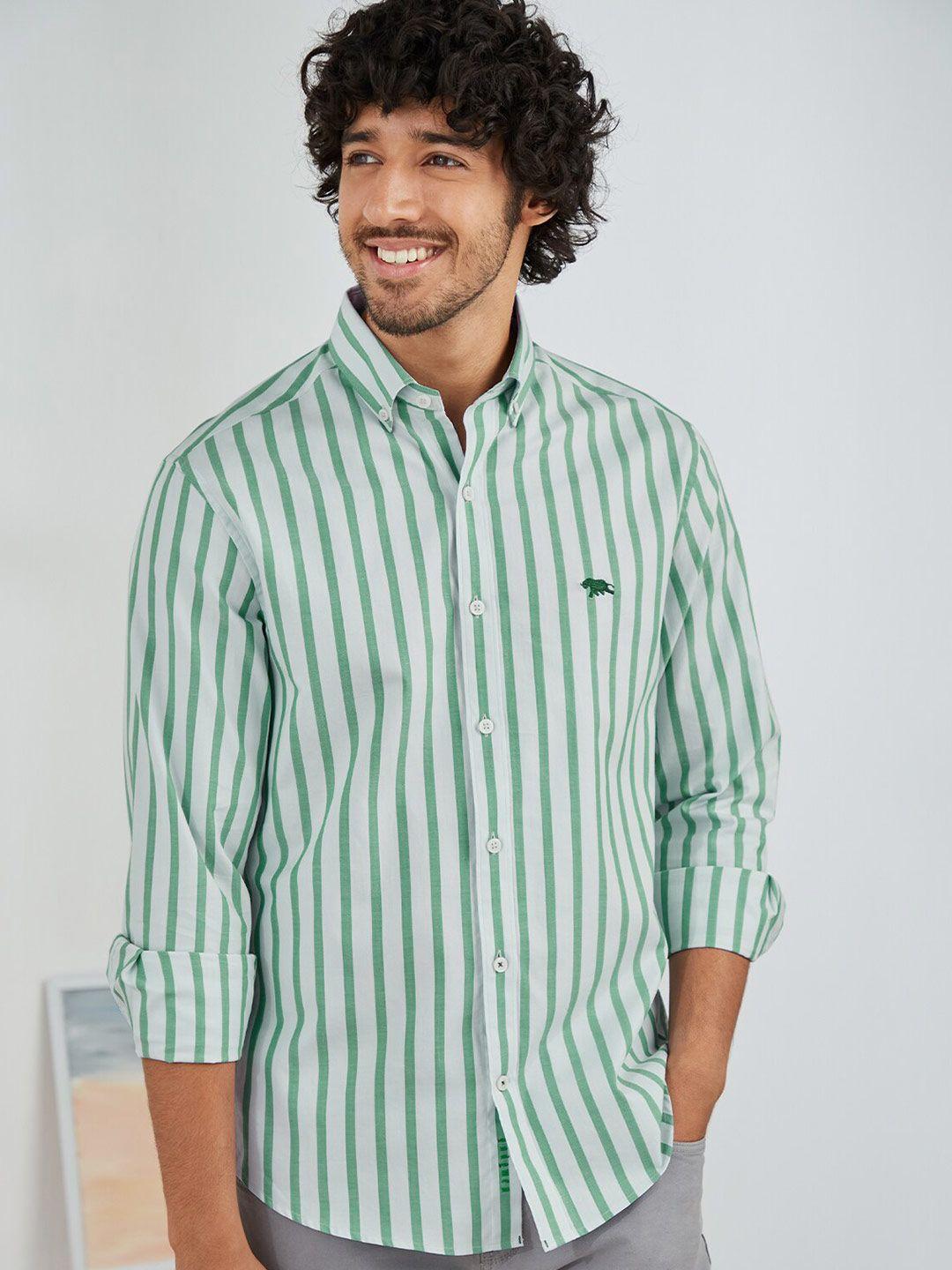 andamen men green classic striped casual shirt