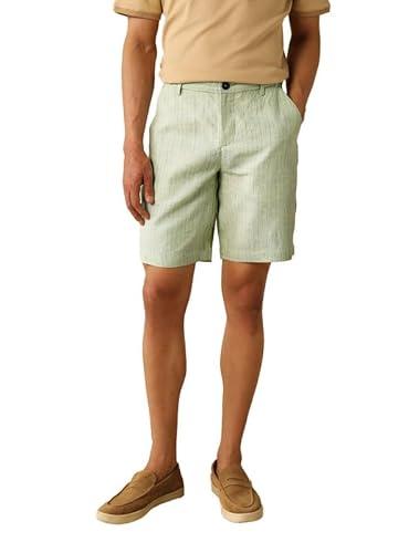 andamen men green stripe linen twill shorts (green, 36)