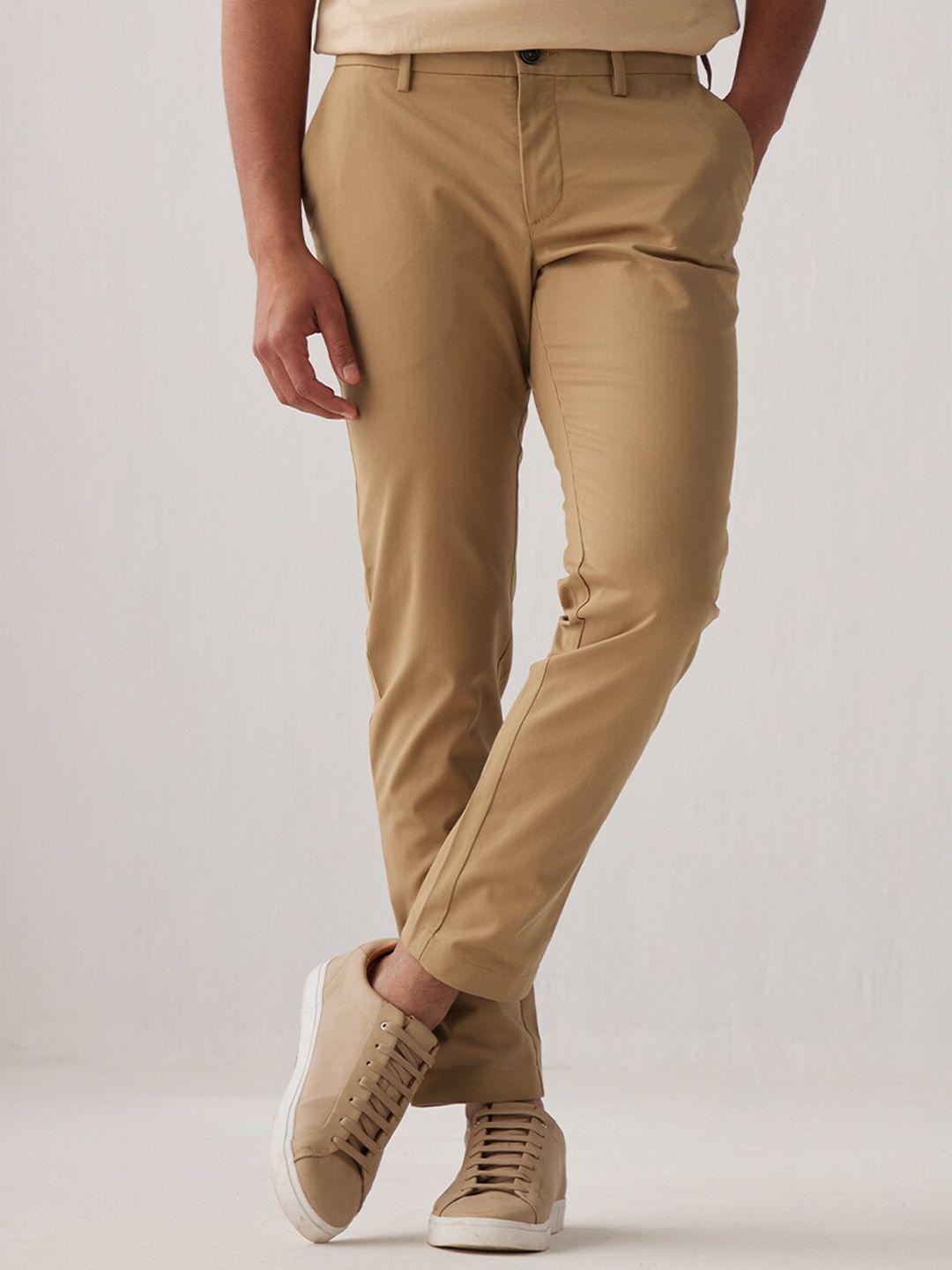 andamen men mid rise easy wash slim fit slant pocket cotton chinos