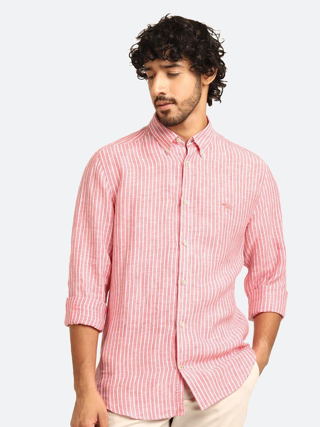 andamen men red premium opaque striped semiformal shirt