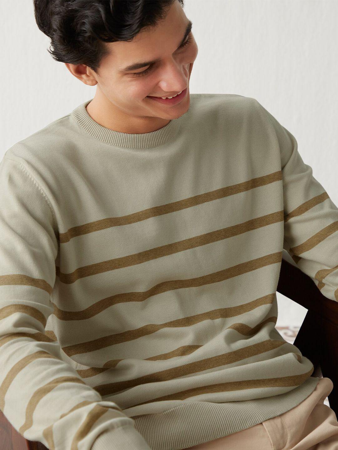 andamen men striped round neck cotton pullover