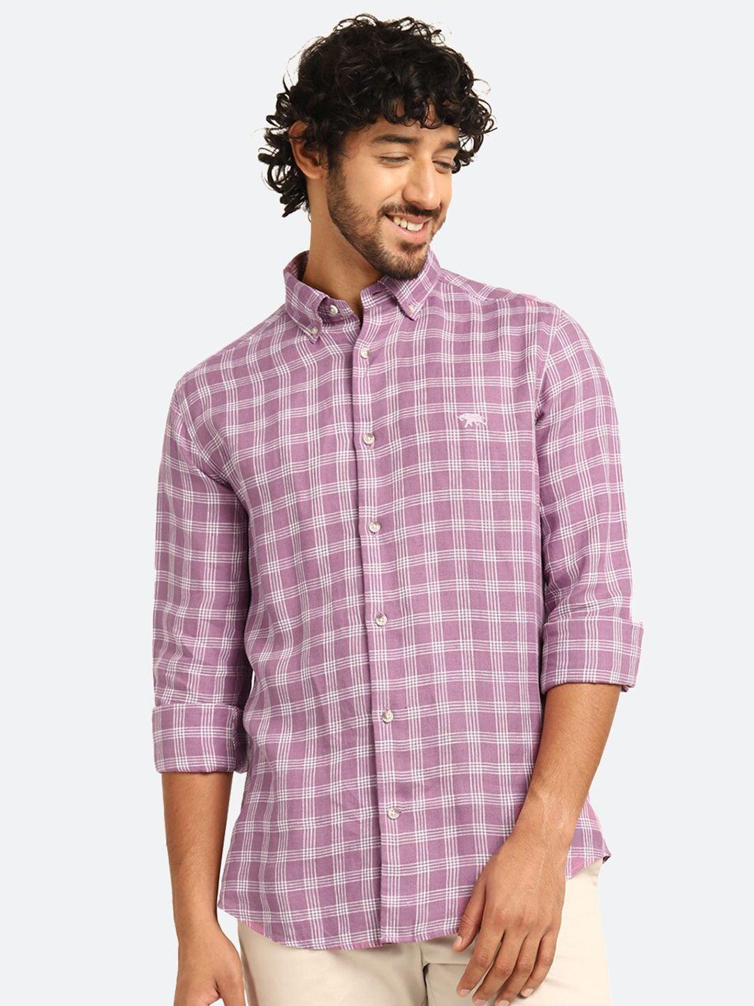 andamen men violet premium slim fit opaque checked casual shirt
