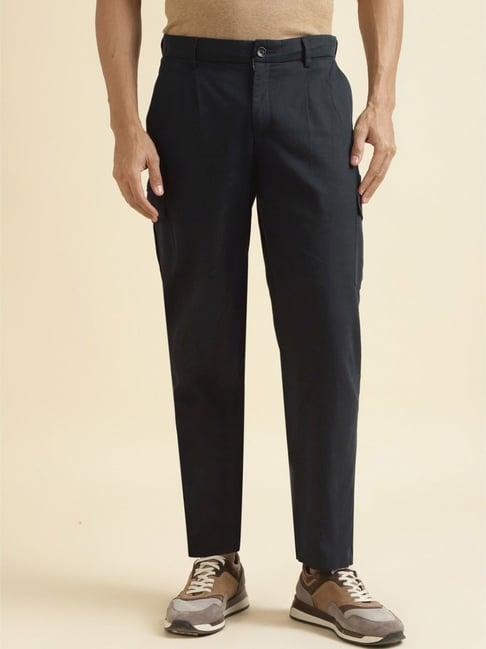 andamen navy cotton regular fit trousers