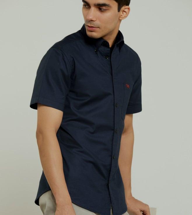 andamen navy oxford half sleeve shirt - slim fit