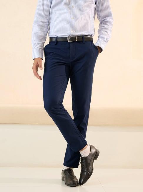 andamen navy regular fit textured chinos