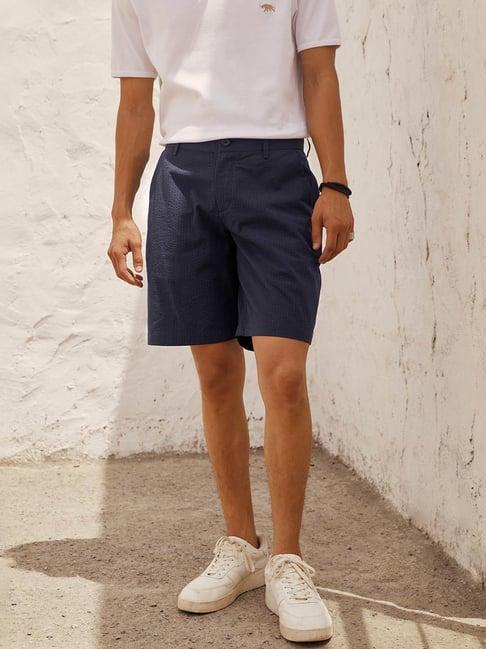andamen navy regular fit textured shorts