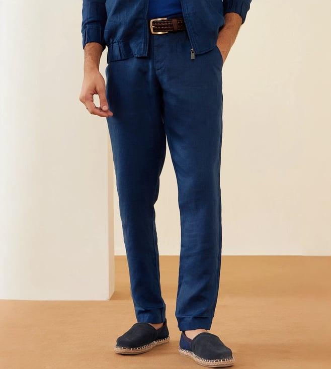 andamen navy rise casual men twill linen trouser