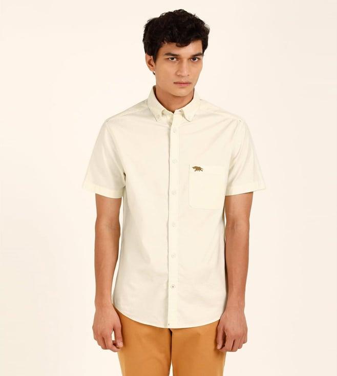 andamen off white oxford solid half sleeve shirt