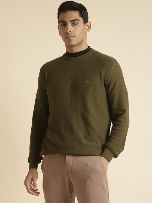 andamen olive regular fit textured cotton sweater