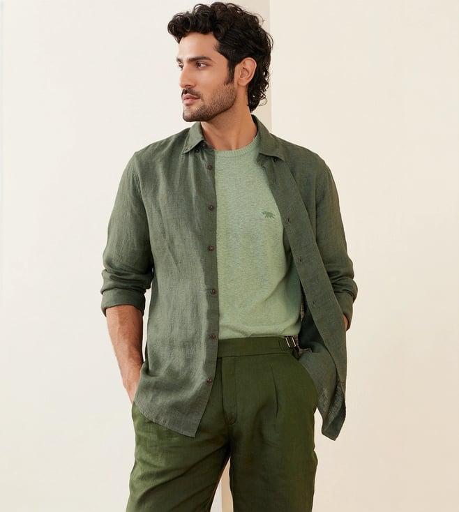 andamen olive rise casual men linen melange shirt