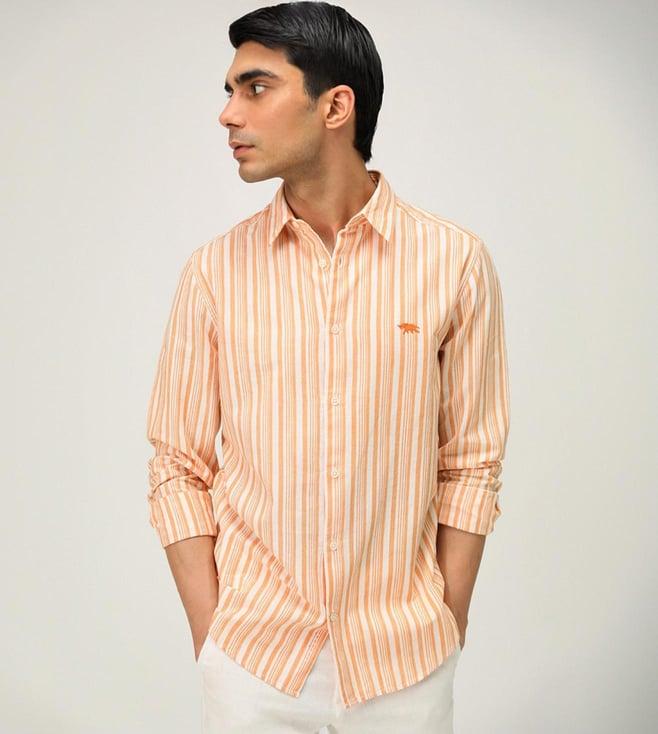 andamen orange summer breeze stripe cotton full sleeve shirt- regular fit