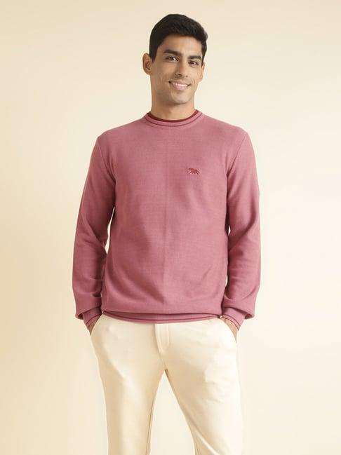 andamen pink regular fit textured cotton sweater