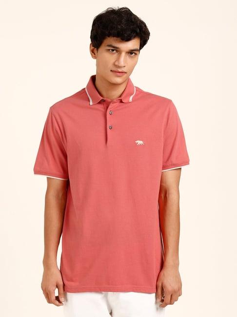 andamen pink regular fit textured polo t-shirt