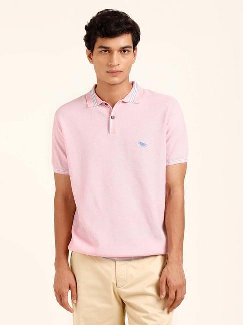 andamen pink regular fit textured polo t-shirt