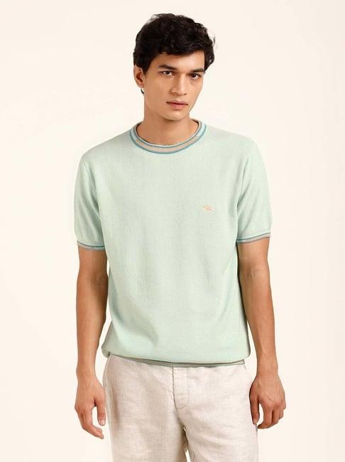 andamen pista green regular fit textured crew t-shirt