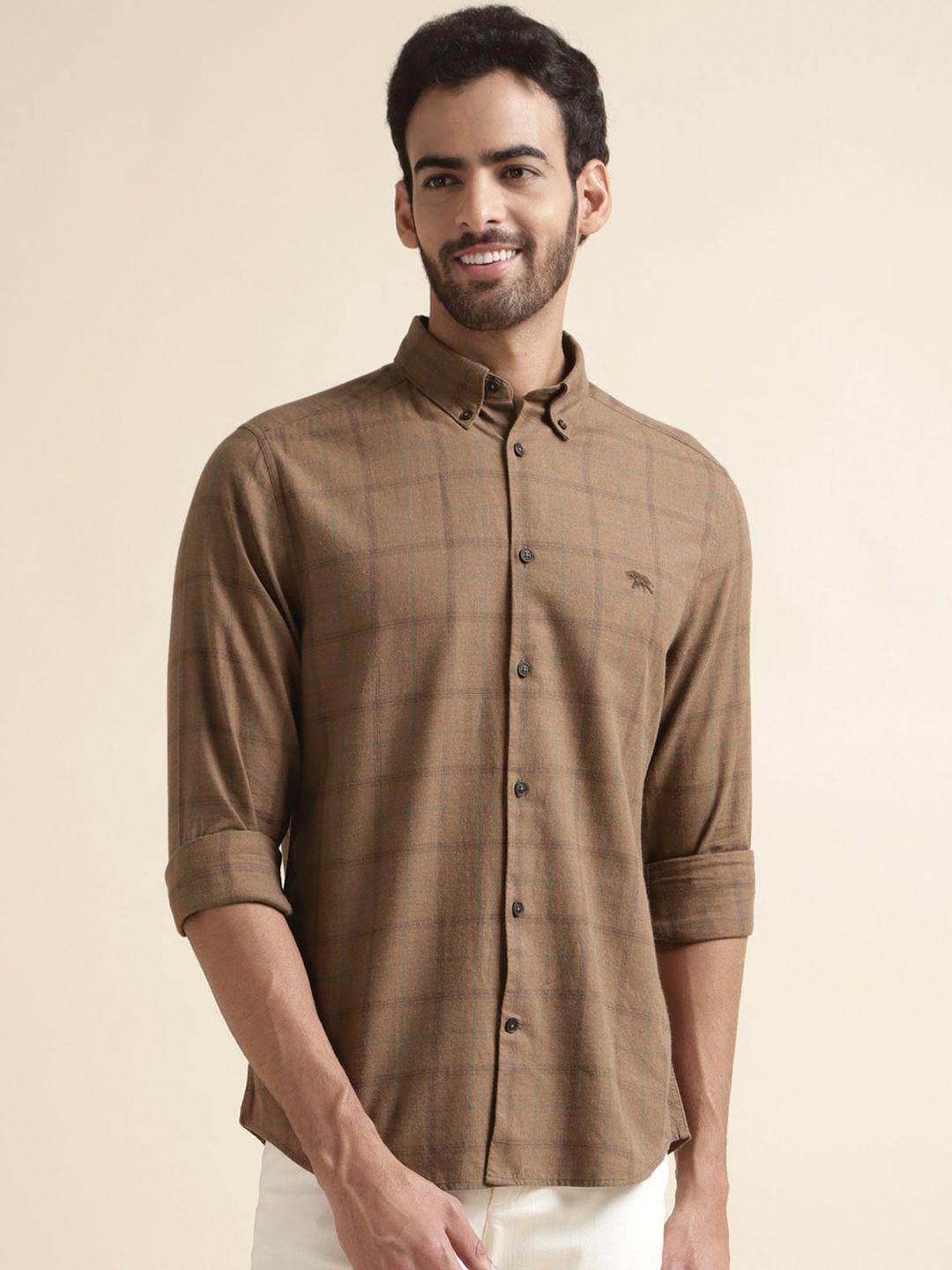 andamen premium checked button-down collar cotton casual shirt