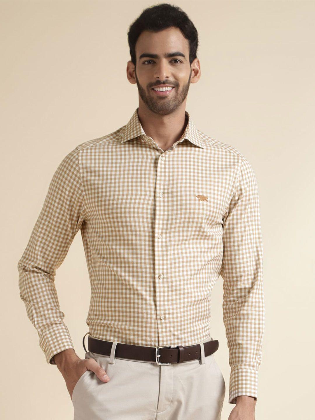 andamen premium slim fit grid tattersall checked cotton formal shirt