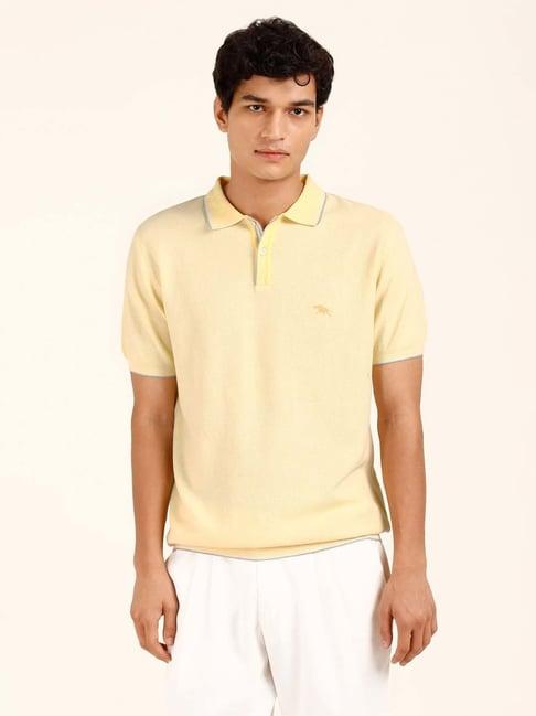 andamen yellow regular fit textured polo t-shirt