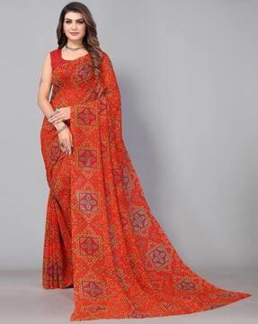 andhani print saree with unstitched blouse piece printed saree