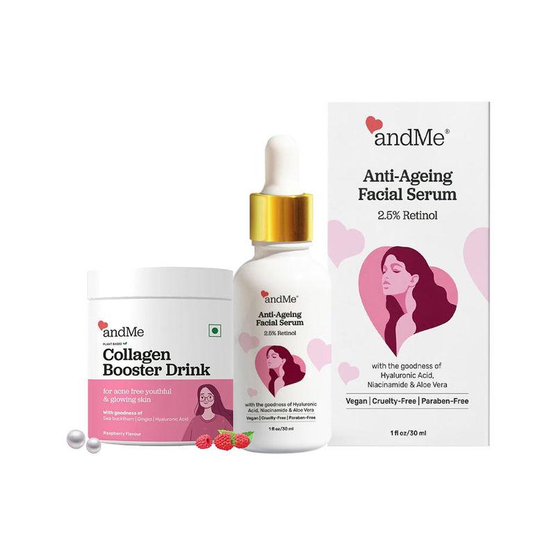 andme 2.5% retinol anti ageing face serum + andme anti ageing collagen booster (combo pack)