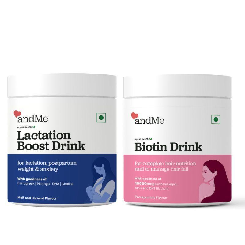 andme lactation supplement for breastfeeding moms + andme plant based biotin (combo pack)